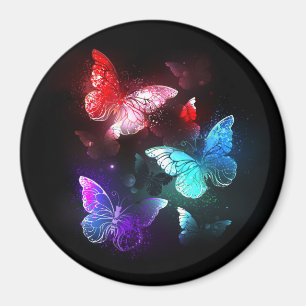 Imán Tres mariposas brillantes en el fondo nocturno