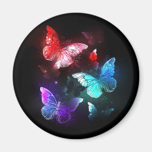 Imán Tres mariposas brillantes en el fondo nocturno