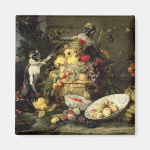 Imán Tres monos robando fruta (aceite sobre lienzo)