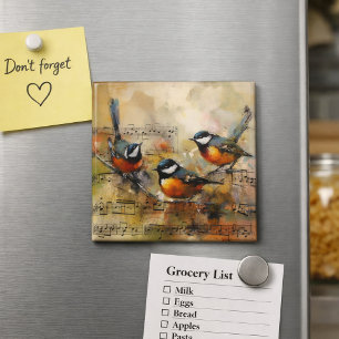 Imán Tres pájaros cantores en partitura de música Pintu