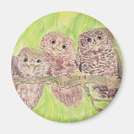 Imán Tres pequeñas lechuzas de cobardía - pintura acríl