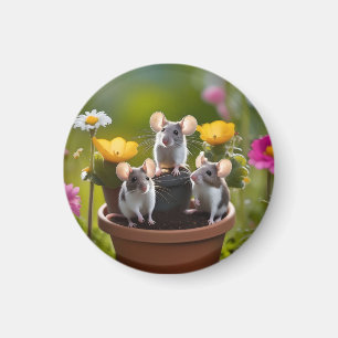 Imán Tres Ratones En Flores,