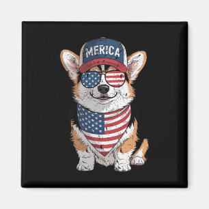 Imán Tri Color Corgi 4 De Julio Bandera Estadounidense 