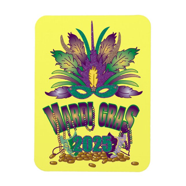 Imán Tri-Feather Mardi Gras 2025 Magnet (Vertical)