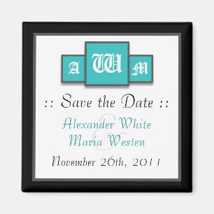 Imán Tri-Monograma Verde azulado moderno salve los iman