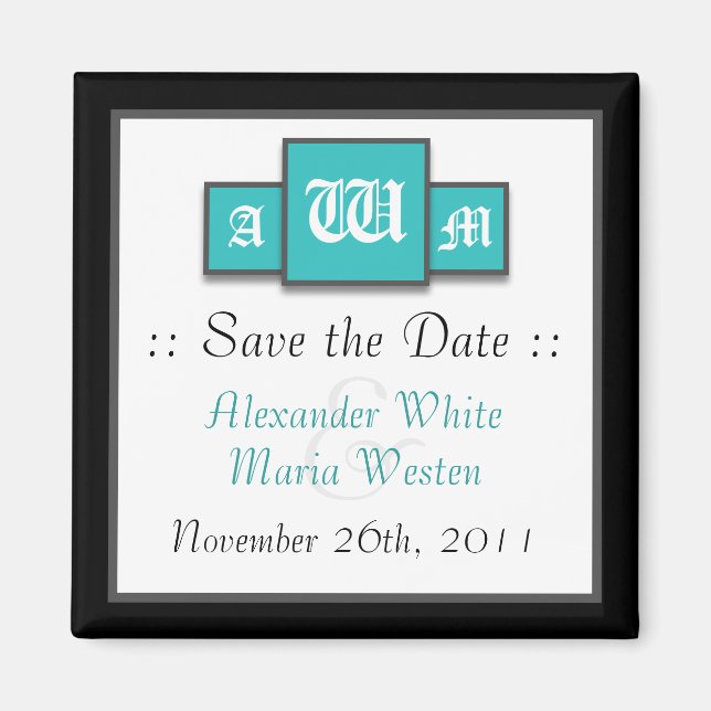 Imán Tri-Monograma Verde azulado moderno salve los iman (Frente)