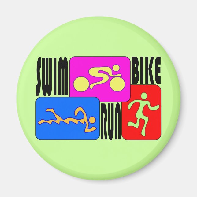 Imán TRI Triathlon Swike Bike Run BRIGHT Square Design (Frente)
