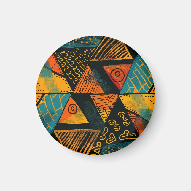 Imán Triángulos de colores vivos con patrones tribales (Frente)