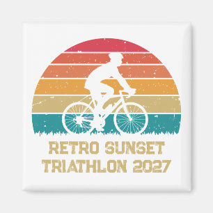 Imán Triatlón personalizado de ciclismo retro atardecer
