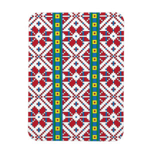 Imán Tribal red, blue, and white star geometric pattern