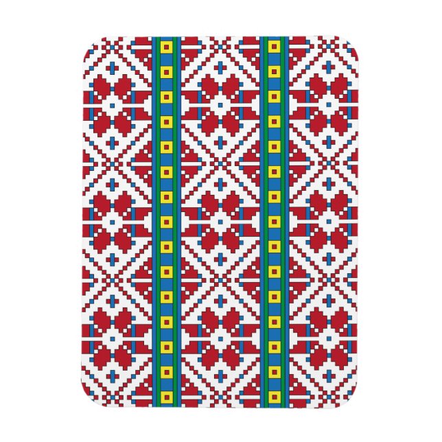 Imán Tribal red, blue, and white star geometric pattern (Vertical)