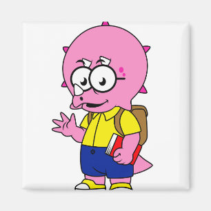 Imán Triceratops Con Mochila Y Libro De Texto.