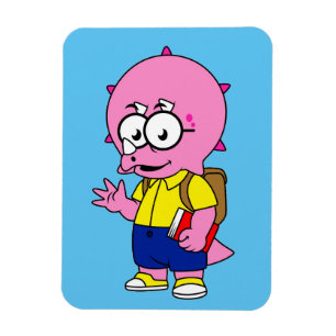 Imán Triceratops Con Mochila Y Libro De Texto.