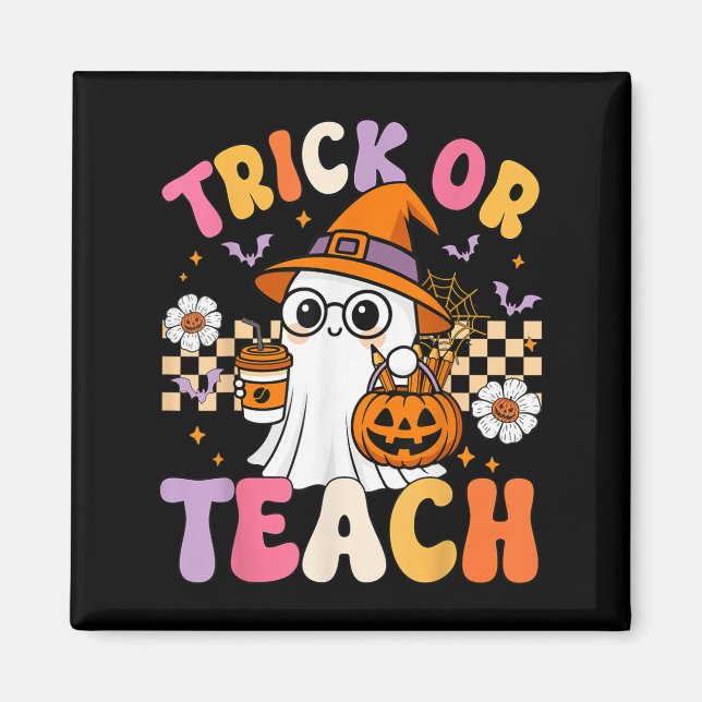 Imán Trick O Teach Cute Ghost Coffkins Halloween (Frente)