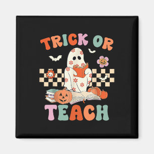 Imán Trick O Teach Groovy Teacher Halloween Retro Flor