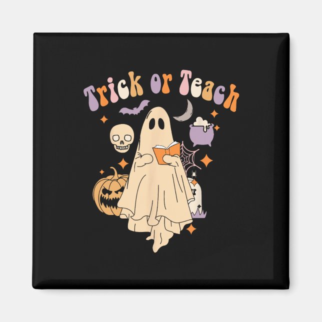 Imán Trick O Teach Groovy Teacher Halloween Retro Flor (Frente)