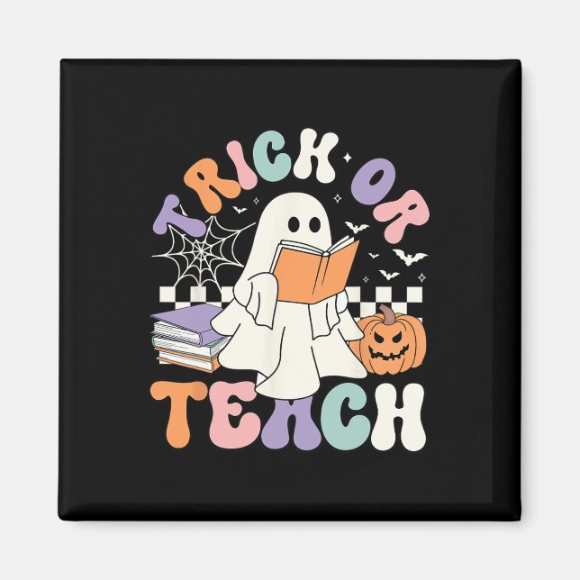 Imán Trick O Teach Spooky Teacher Cute Ghost Read Book (Frente)