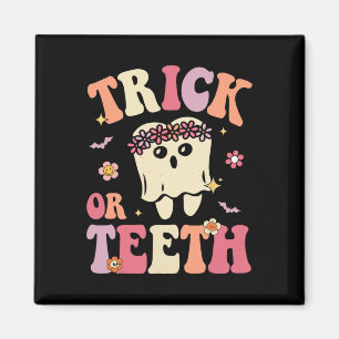 Imán Trick O Teeth Ghost Groovy Dental Halloween