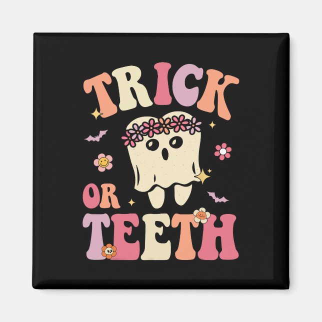 Imán Trick O Teeth Ghost Groovy Dental Halloween (Frente)