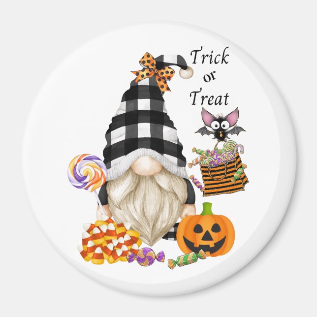 Imán Trick or Treth Halloween Gnome (Frente)
