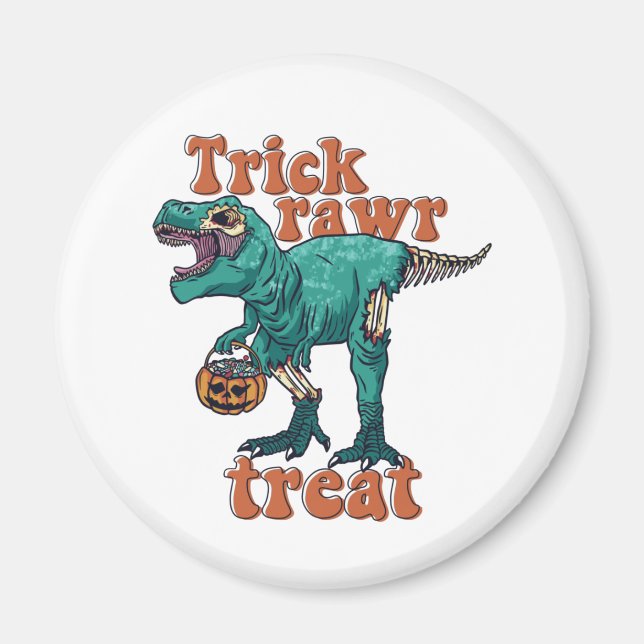 Imán Trick Rawr Treat Zombie T Rex Halloween Dinosaur (Frente)