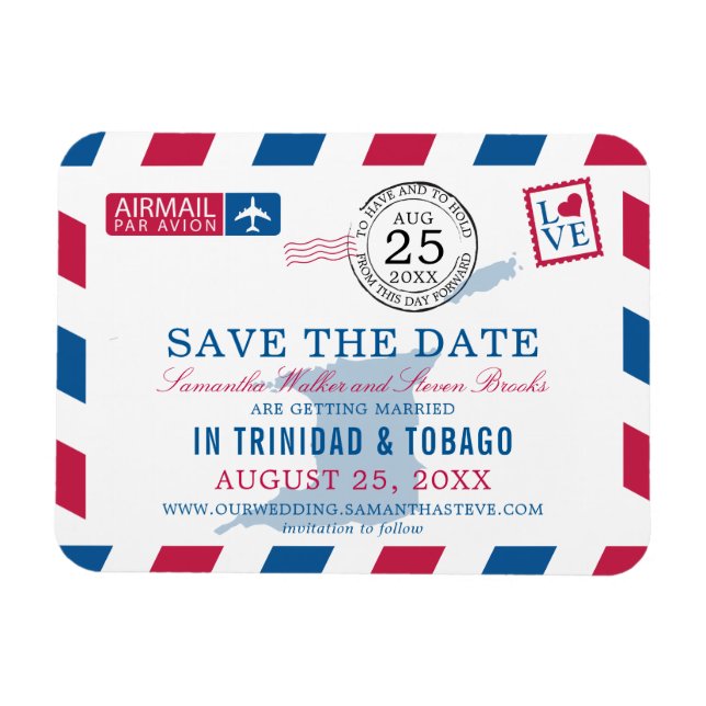 Imán TriINIDAD TOBAGO Airmail Wedding Save the Date (Horizontal)