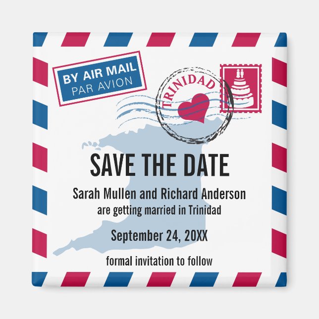 Imán Trinidad Air Mail Wedding Salva la fecha (Frente)