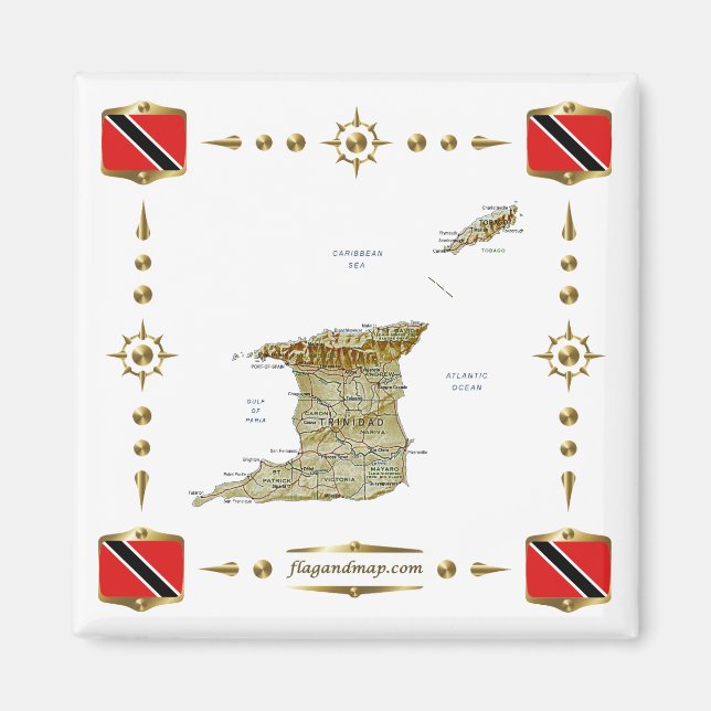 Imán Trinidad and Tobago Map + Flags Magnet (Frente)
