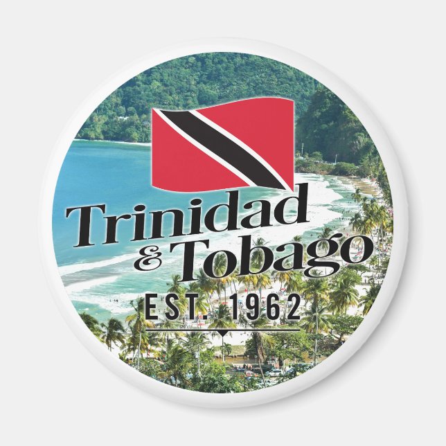 Imán "Trinidad y Tobago Este. Playa Con Bandera De 1962 (Frente)