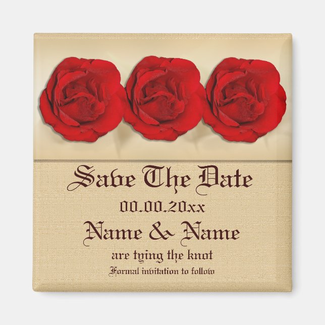 Imán Trío boda de rosa rojo | Personalizado (Frente)