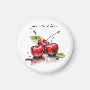Imán Trío de Cerezas Frescas en Acuarela, personalizado
