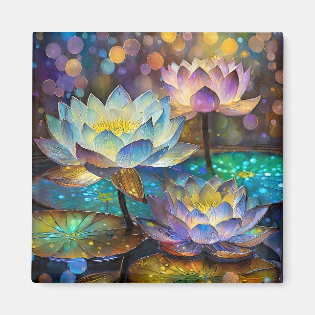 Imán Trío de flores de loto brillantes (Frente)