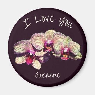 Imán Trío de flores de orquídea personalizadas 'Te amo'
