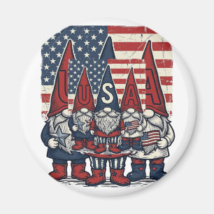 Imán Trío de gnomos patrióticos de EE. UU. Diseño vecto