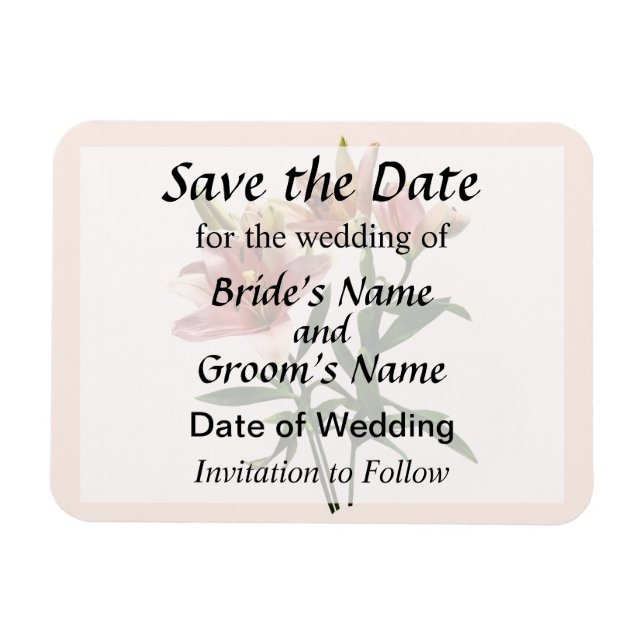 Imán Trío de Lirios Rosados Save the Date (Horizontal)