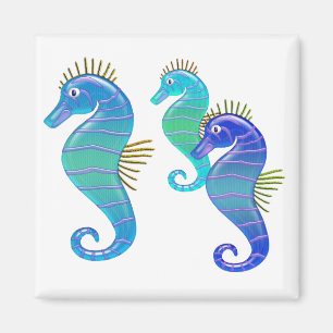 Imán Trío del Seahorse del vitral del azul y de la