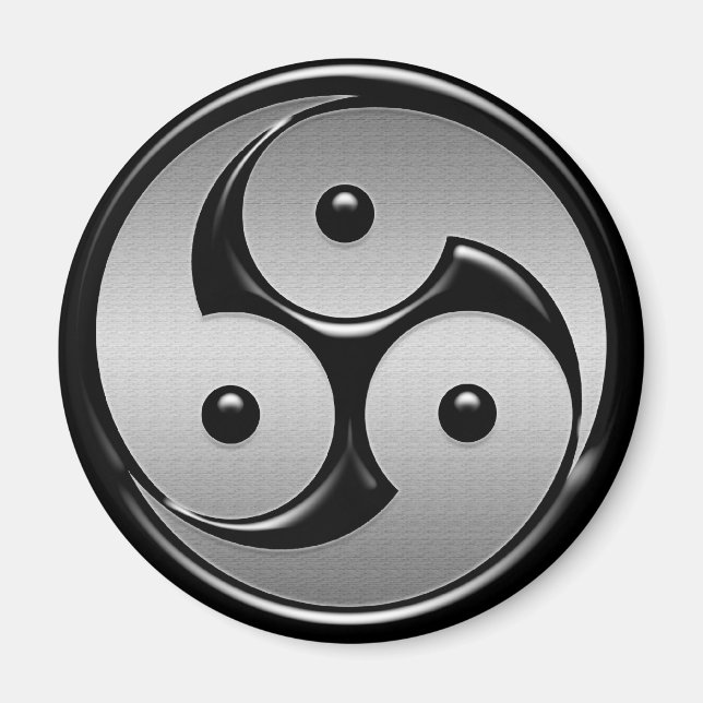 Imán Triple Yin Yang - Negro Metalizado y brillante (Frente)