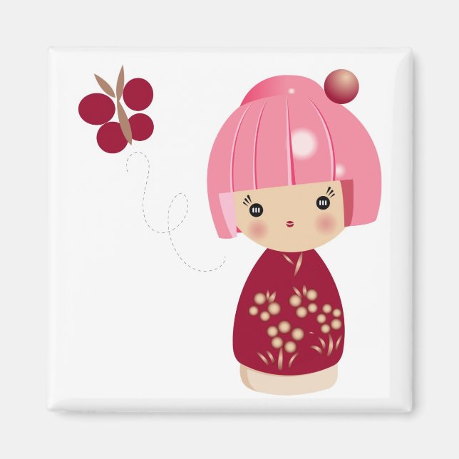 Imán Triplet Rosa Kokeshi (Frente)