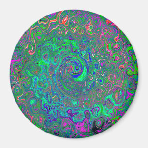 Imán Trippy Chartreuse y Blue Retro Liquid Swirl