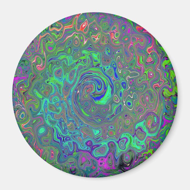 Imán Trippy Chartreuse y Blue Retro Liquid Swirl (Frente)