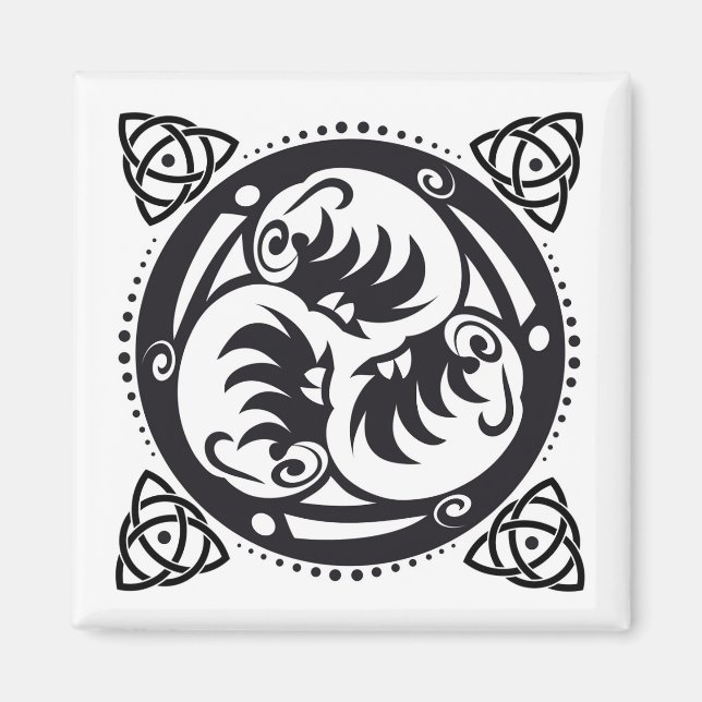 Imán Triskelion Celtic Knot Mandala diseño negro (Frente)