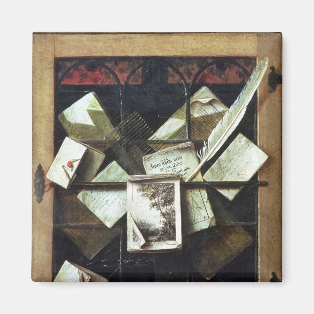 Imán Trompe l'oeil con letras y cuadernos, 1665 (Frente)
