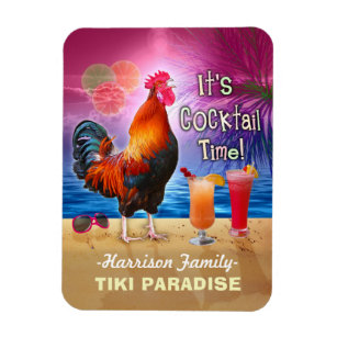 Imán Tropical Beach Cocktail Bar Funny Rooster Chicken