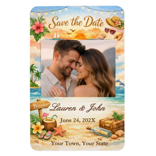 Imán Tropical Bliss Photo Save Date Wedding Magnet (Vertical)