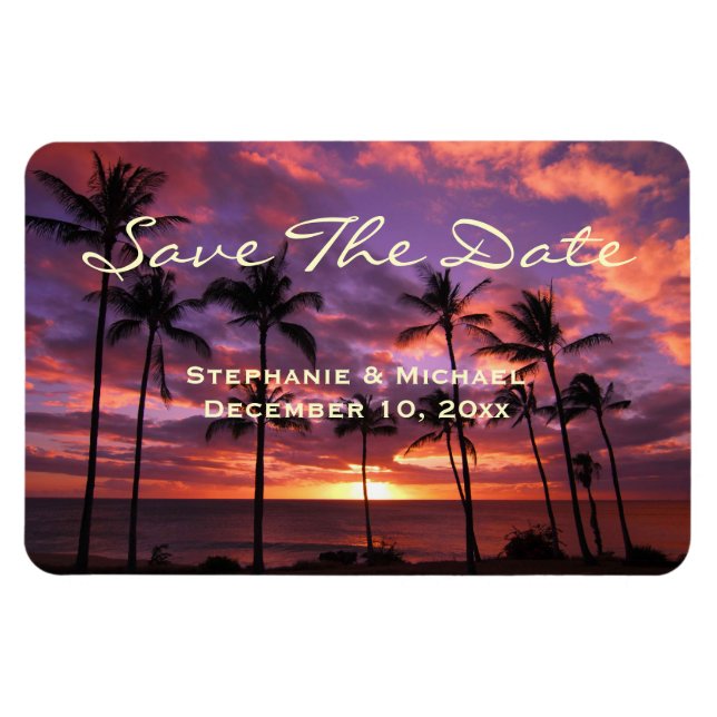 Imán Tropical Colorful Sunset "Save The Date" (Horizontal)