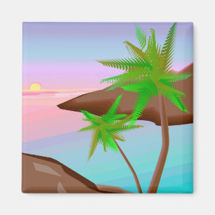 Imán tropical de la puesta del sol de la isla