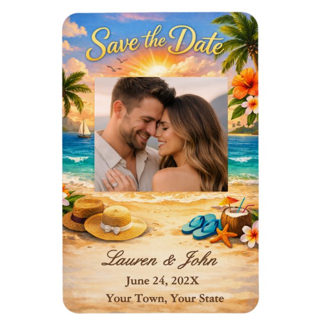 Imán Tropical Eternity Photo Save Date Wedding Magnet (Vertical)