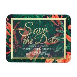 Imán Tropical Floral & Gold Frame Wedding Guardar La Fe