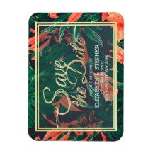 Tropical Floral & Gold Frame Wedding Guardar La Fe