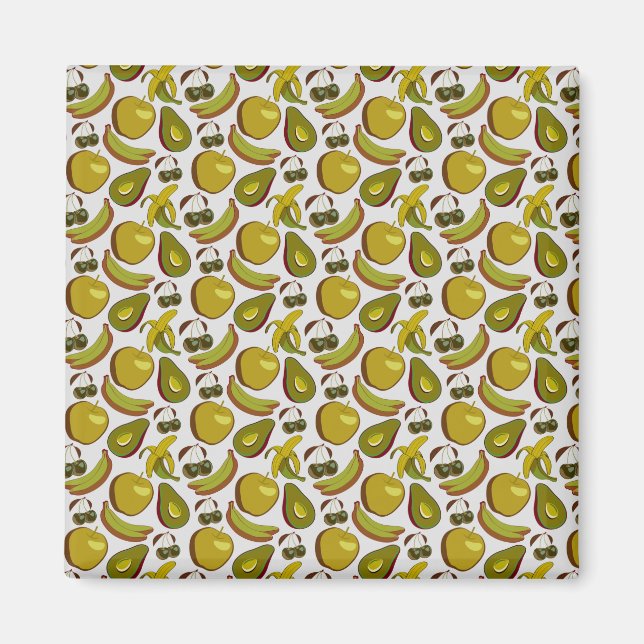 Imán Tropical fruit seamless pattern yellow and white (Frente)